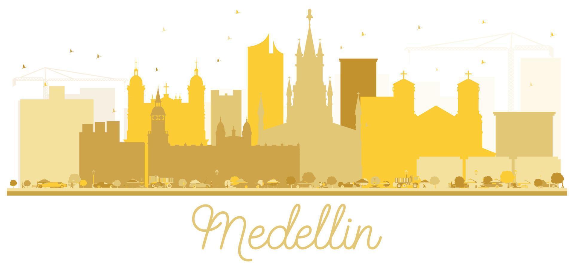 medellin kolumbien stadt skyline goldene silhouette. vektor