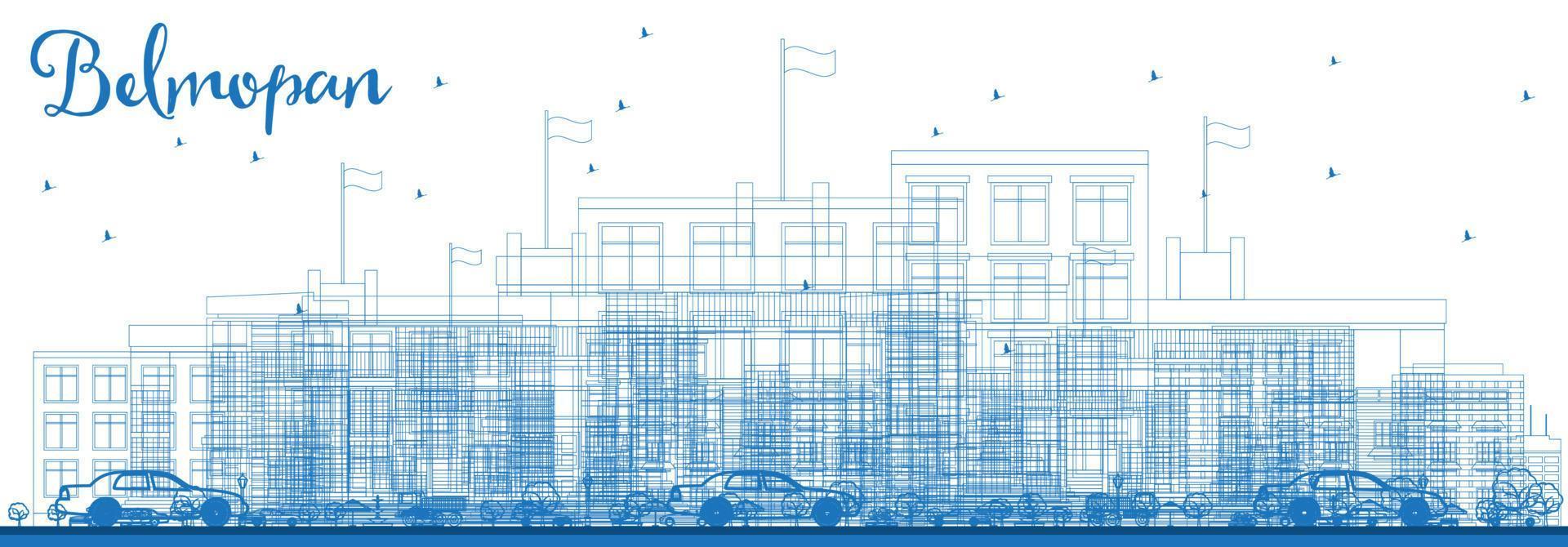 översikt belmopan stad horisont med blå byggnader. vektor