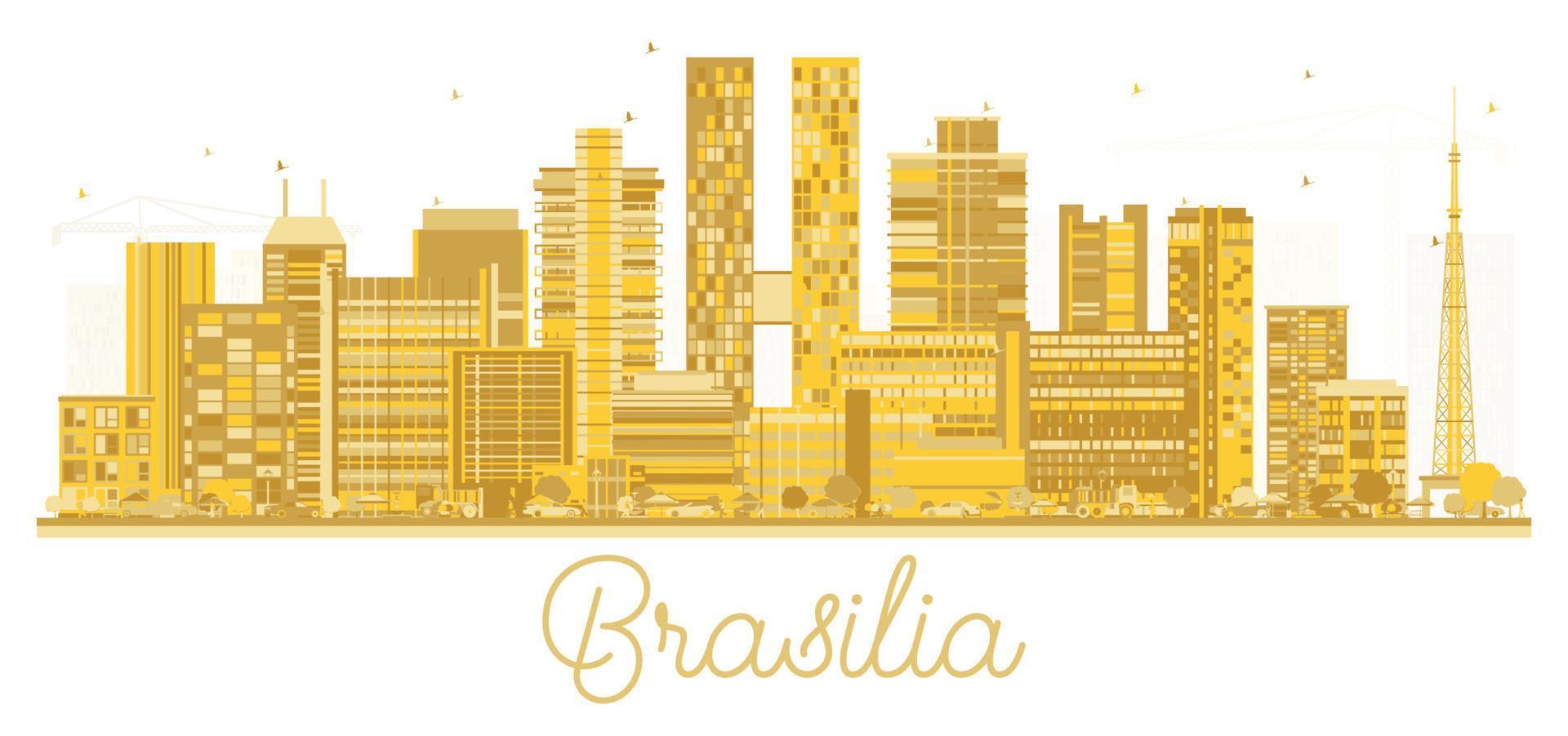 brasilia Brasilien stad horisont silhuett med gyllene byggnader isolerat på vit. vektor