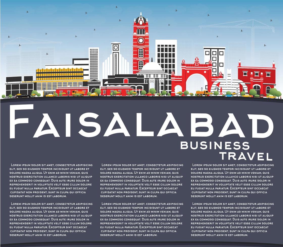 faisalabad pakistan city skyline mit grauen gebäuden, blauem himmel und kopierraum. vektor