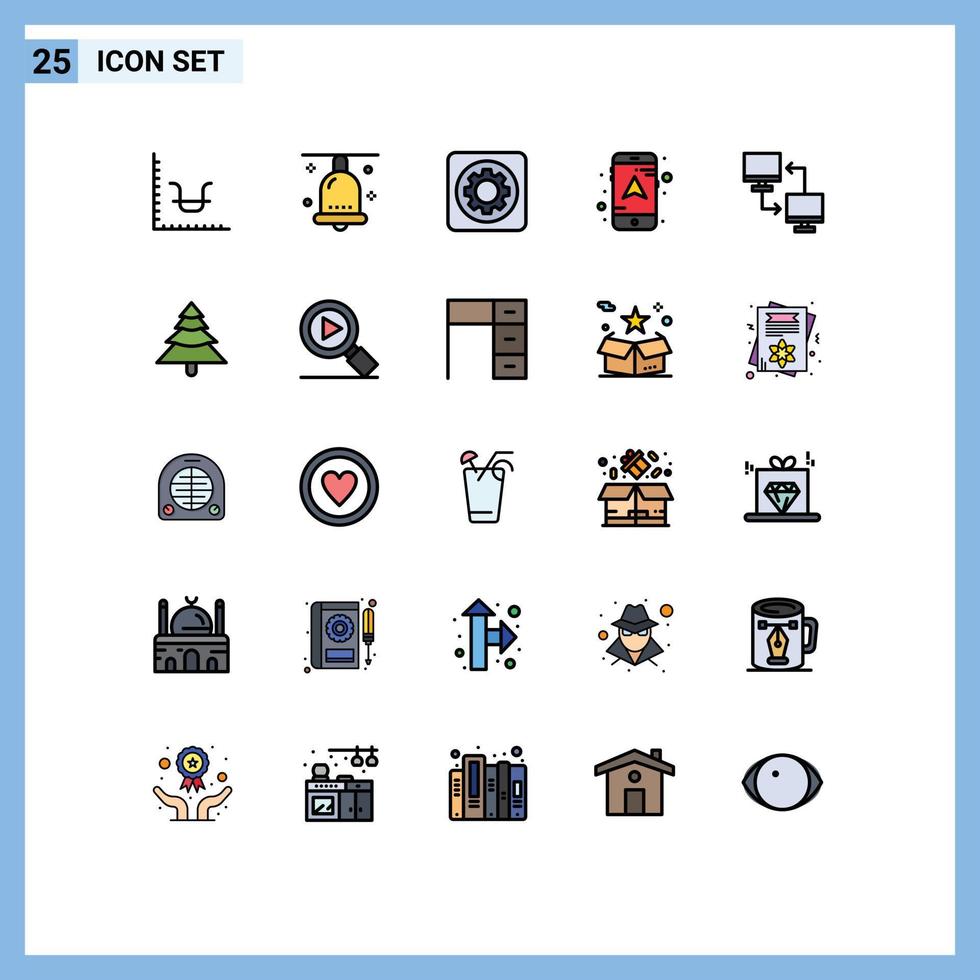 25 universelle gefüllte Linien flache Farbzeichen Symbole der Computer Mobile Thanksgiving-Karteneinstellung editierbare Vektordesign-Elemente vektor
