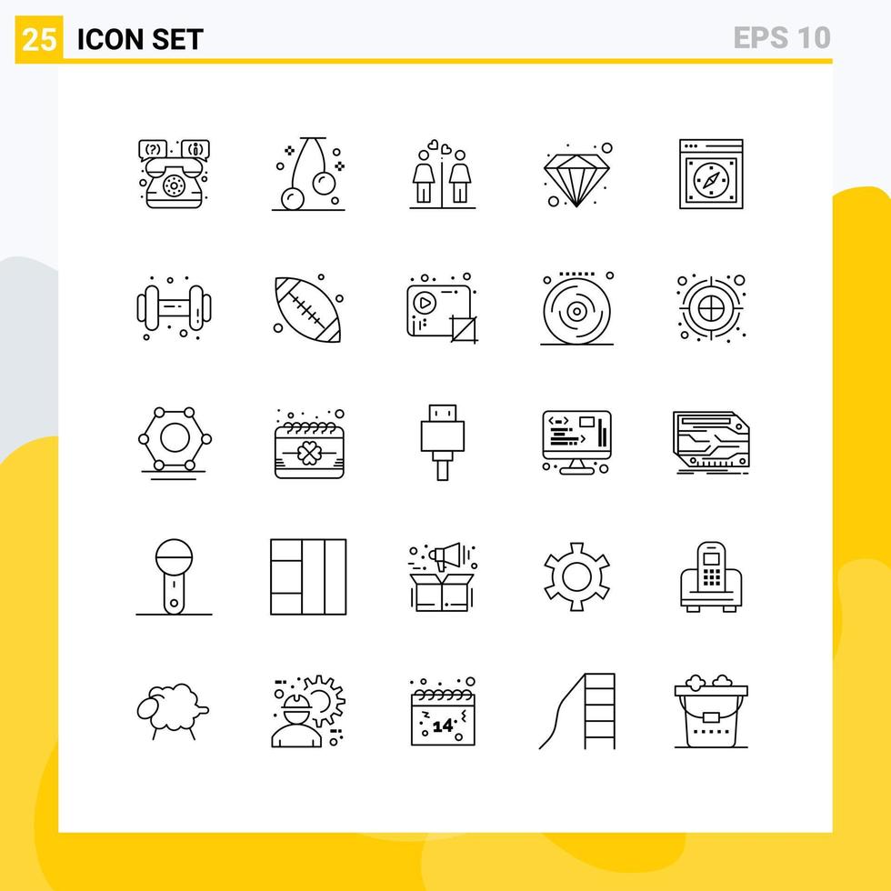 25 universelle Linienzeichen Symbole für Safari-Kompass-Paar-Browser Premium-editierbare Vektordesign-Elemente vektor