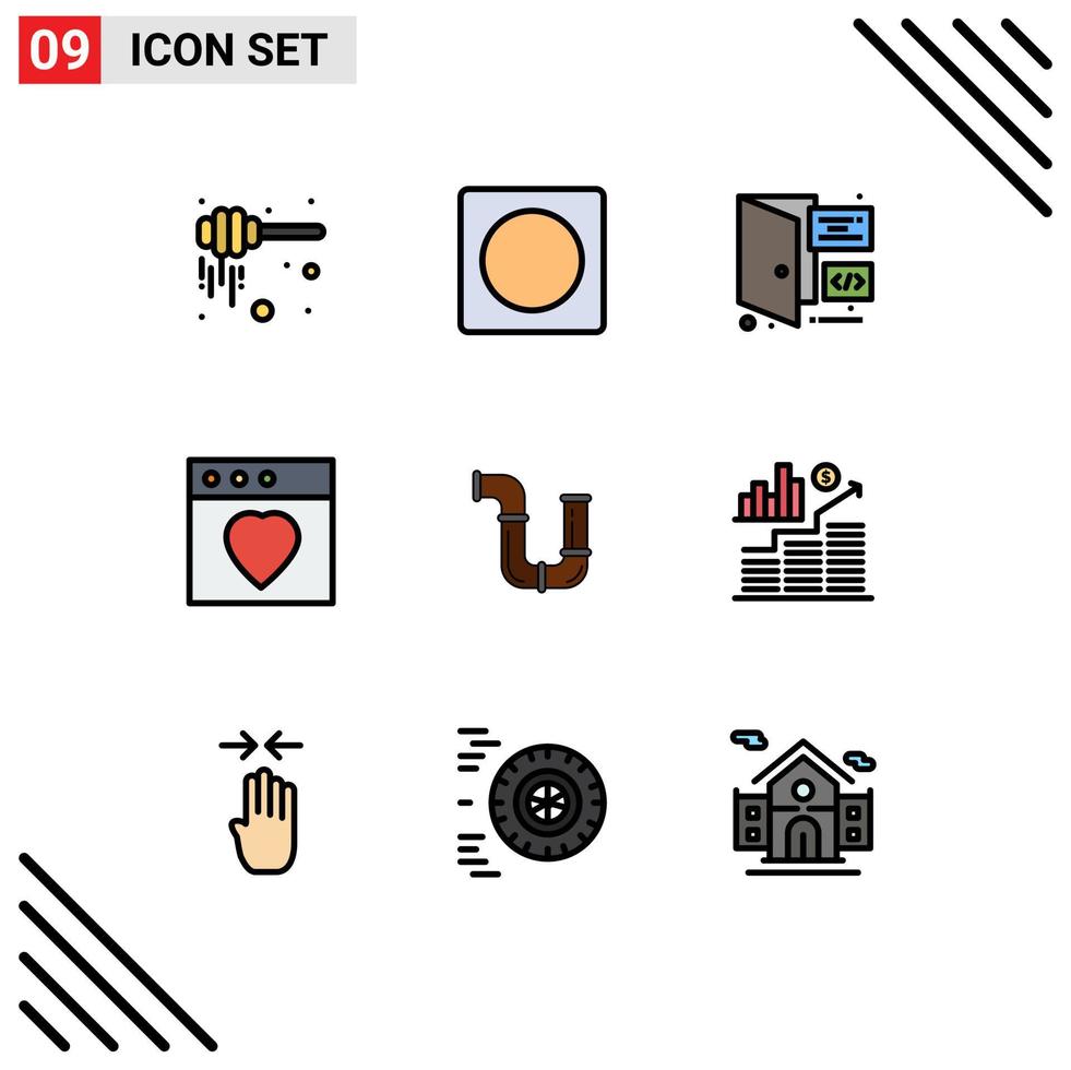 9 fylld linje platt Färg begrepp för webbplatser mobil och appar reparera rör browser mac app redigerbar vektor design element