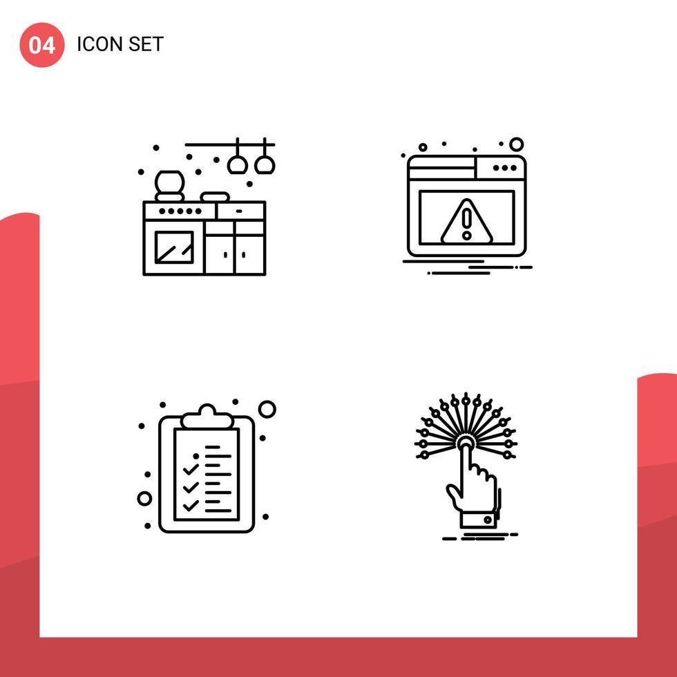 Line-Pack mit 4 universellen Symbolen für Home-Listen-Web-Warnungen, berührungsbearbeitbare Vektordesign-Elemente vektor