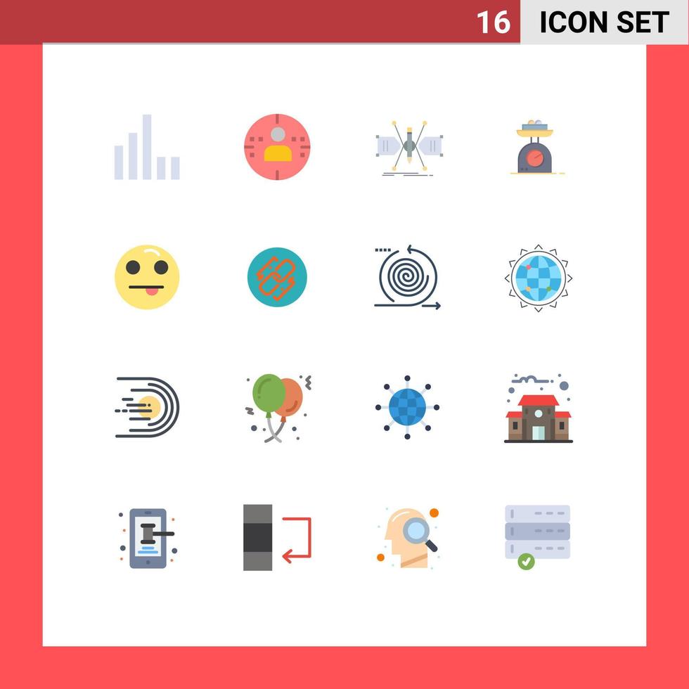 Gruppe von 16 modernen flachen Farben, die für fröhliche Emojis-Gittergewichtsskalen gesetzt werden, editierbare Packung kreativer Vektordesign-Elemente vektor