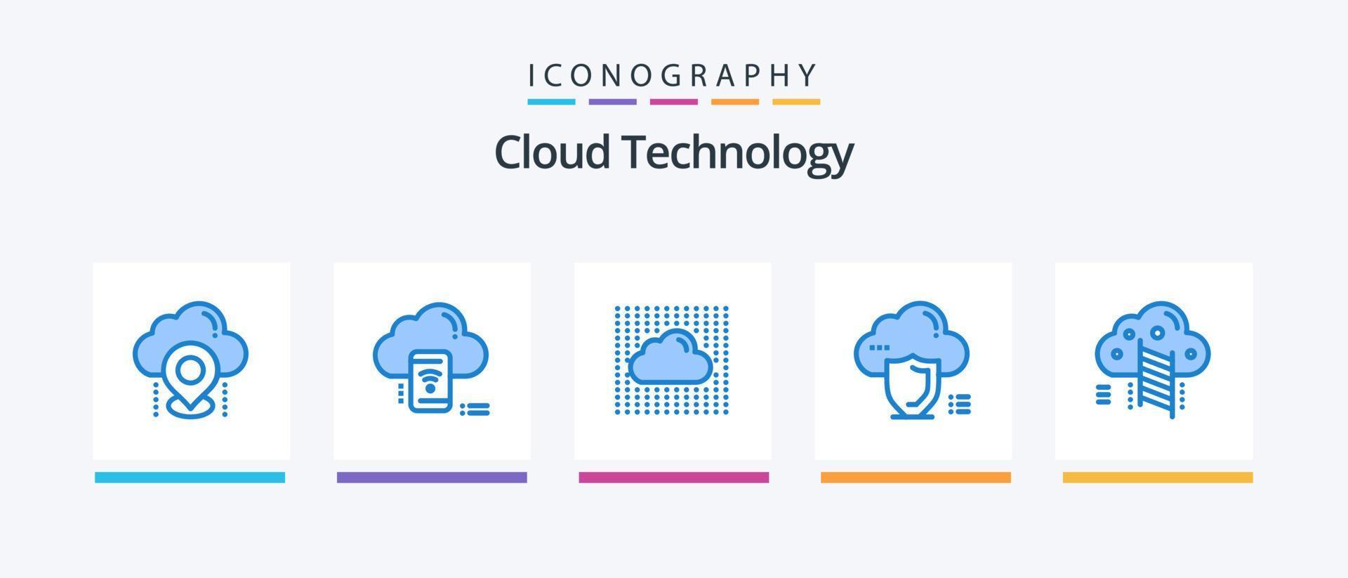 moln teknologi blå 5 ikon packa Inklusive skydda. moln. data. skikten. himmel. kreativ ikoner design vektor