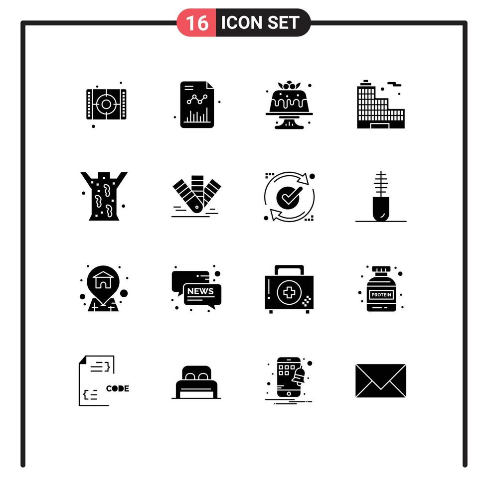 modern uppsättning av 16 fast glyfer pictograph av sjukvård kontor bageri stad ljuv redigerbar vektor design element