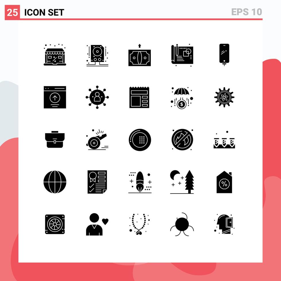 uppsättning av 25 modern ui ikoner symboler tecken för mobil telefon tillbaka skiss kreativ redigerbar vektor design element