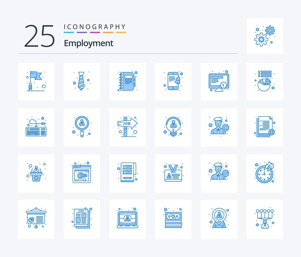 sysselsättning 25 blå Färg ikon packa Inklusive tid. smartphone. bok. underrättelse. notera vektor