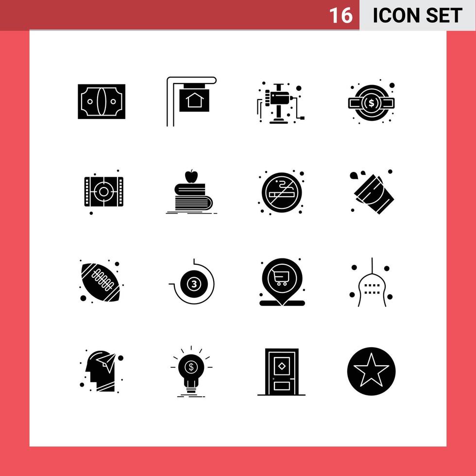 16 thematische Vektor-Solid-Glyphen und editierbare Symbole von Paint Art Manual Movie Tax editierbare Vektordesign-Elemente vektor