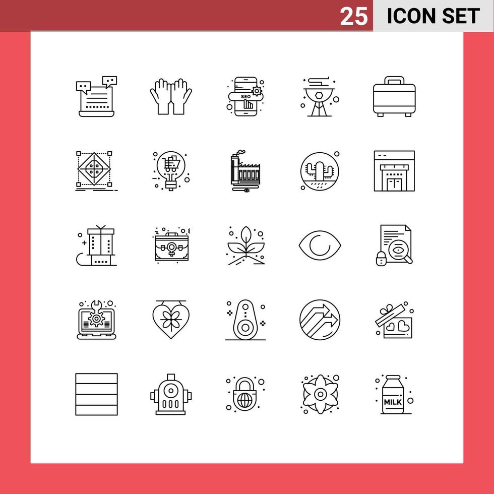 Stock Vector Icon Pack mit 25 Zeilenzeichen und Symbolen für Bag Grill Religion Food Beach editierbare Vektordesign-Elemente