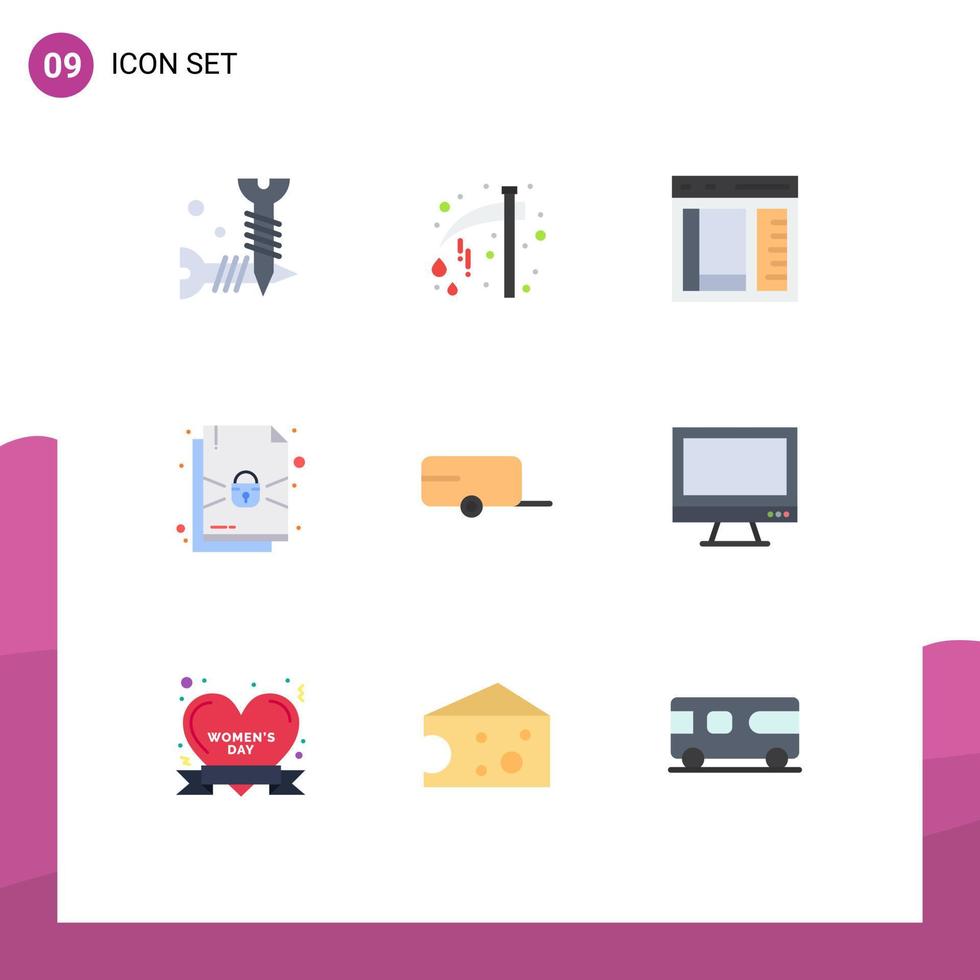 uppsättning av 9 modern ui ikoner symboler tecken för jordbrukare låsa skrämmande dokumentera utveckling redigerbar vektor design element