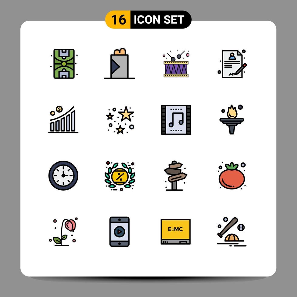 piktogram uppsättning av 16 enkel platt Färg fylld rader av födelsedag pengar lokal- Graf läkare redigerbar kreativ vektor design element