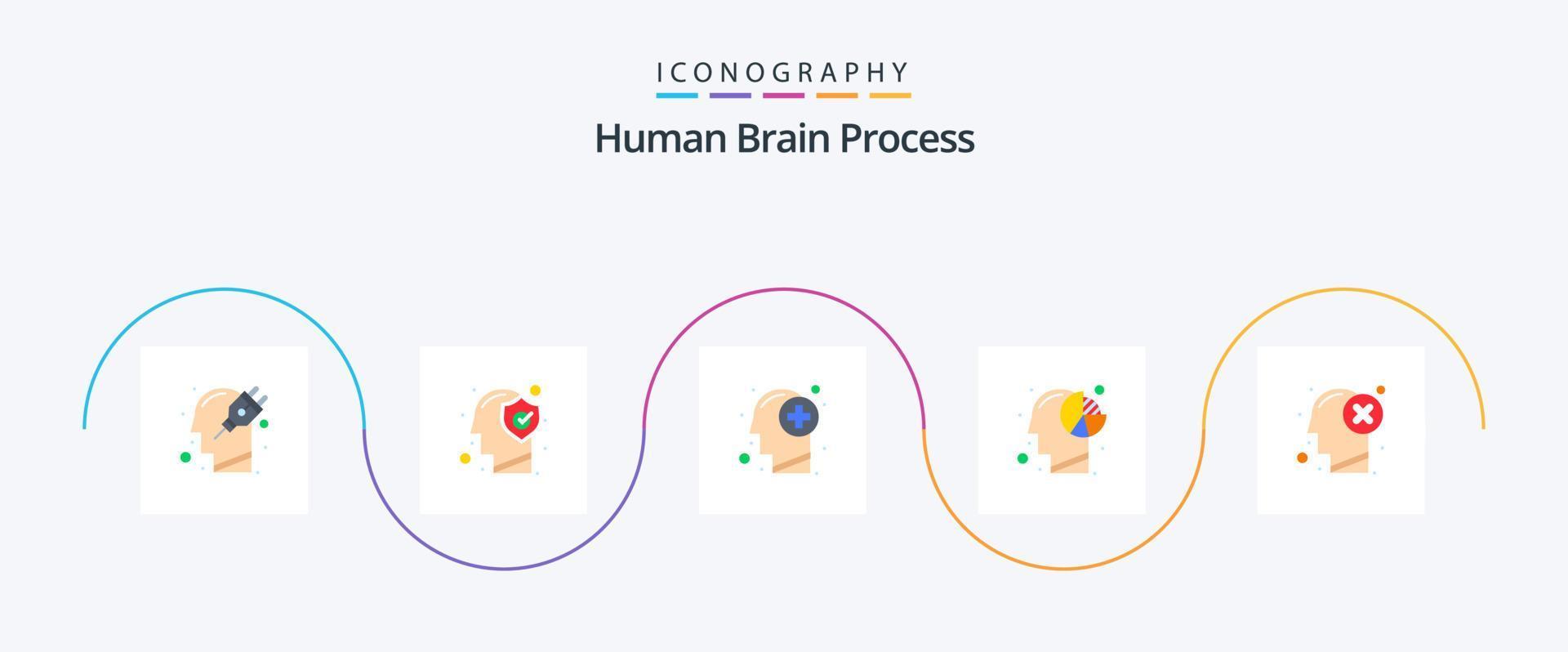mänsklig hjärna bearbeta platt 5 ikon packa Inklusive huvud. analys. skydda. tänkande. mänsklig vektor