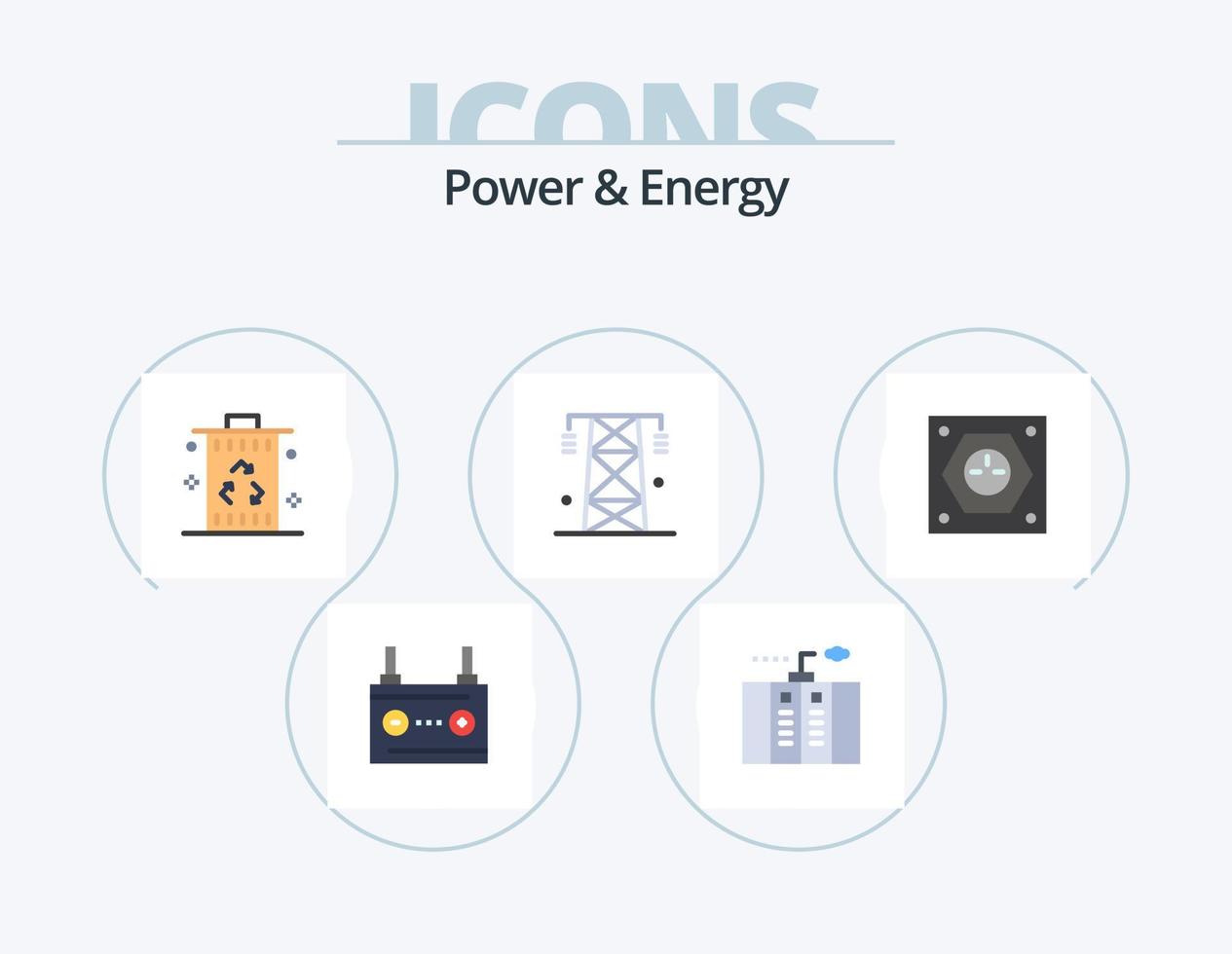 Power und Energie Flat Icon Pack 5 Icon Design. Linie. Elektrizität. Generator. recyceln. Müll vektor