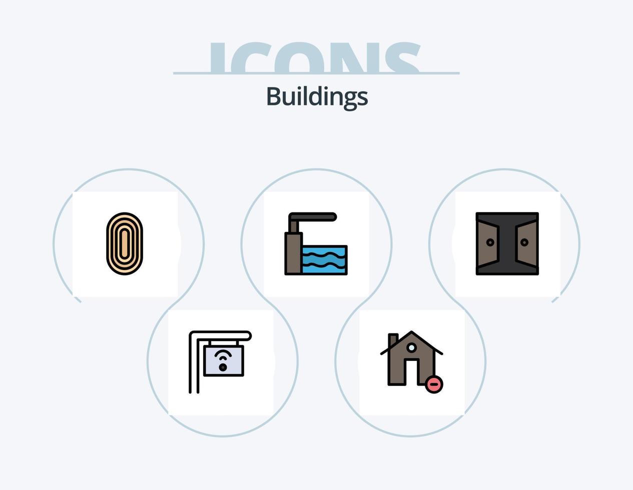 Gebäude Linie gefüllt Icon Pack 5 Icon Design. . Signal. Brunnen. Gebäude. Straße vektor