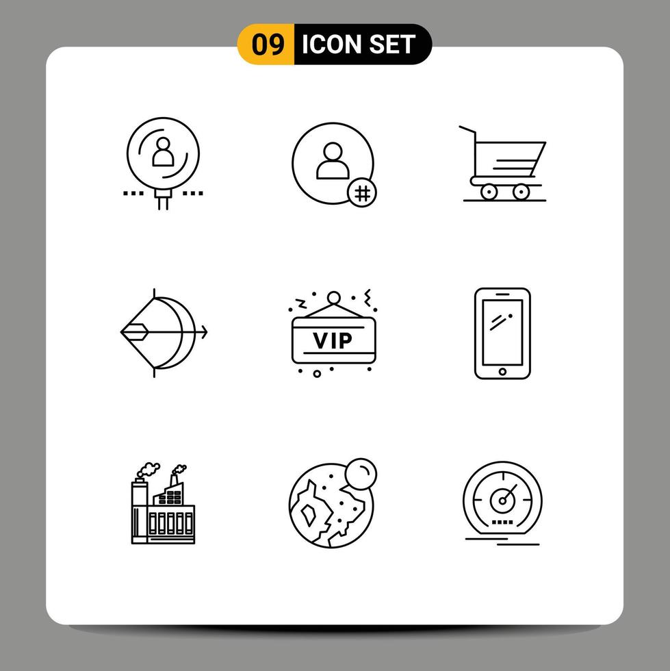 uppsättning av 9 modern ui ikoner symboler tecken för skjuta pil Twitter bågskytte vagn redigerbar vektor design element