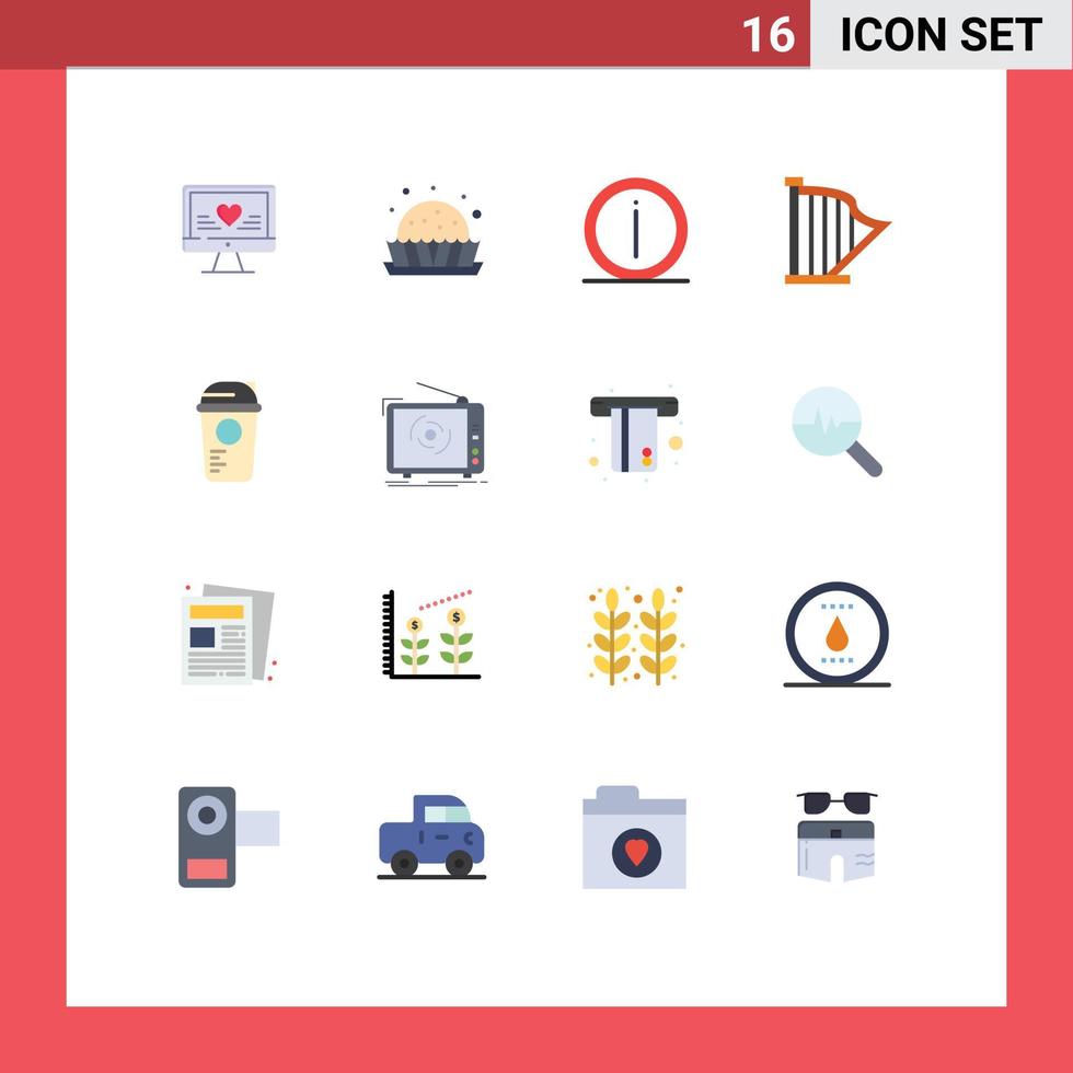 modern uppsättning av 16 platt färger och symboler sådan som ljud instrument detaljer harpa information redigerbar packa av kreativ vektor design element