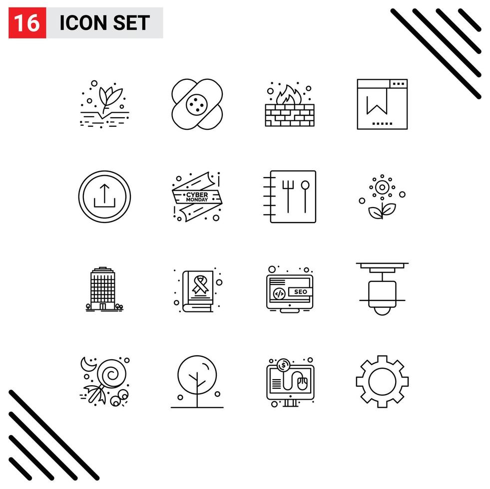 Stock Vector Icon Pack mit 16 Zeilenzeichen und Symbolen für grundlegende Website-Antivirus-SEO-Lesezeichen editierbare Vektordesign-Elemente