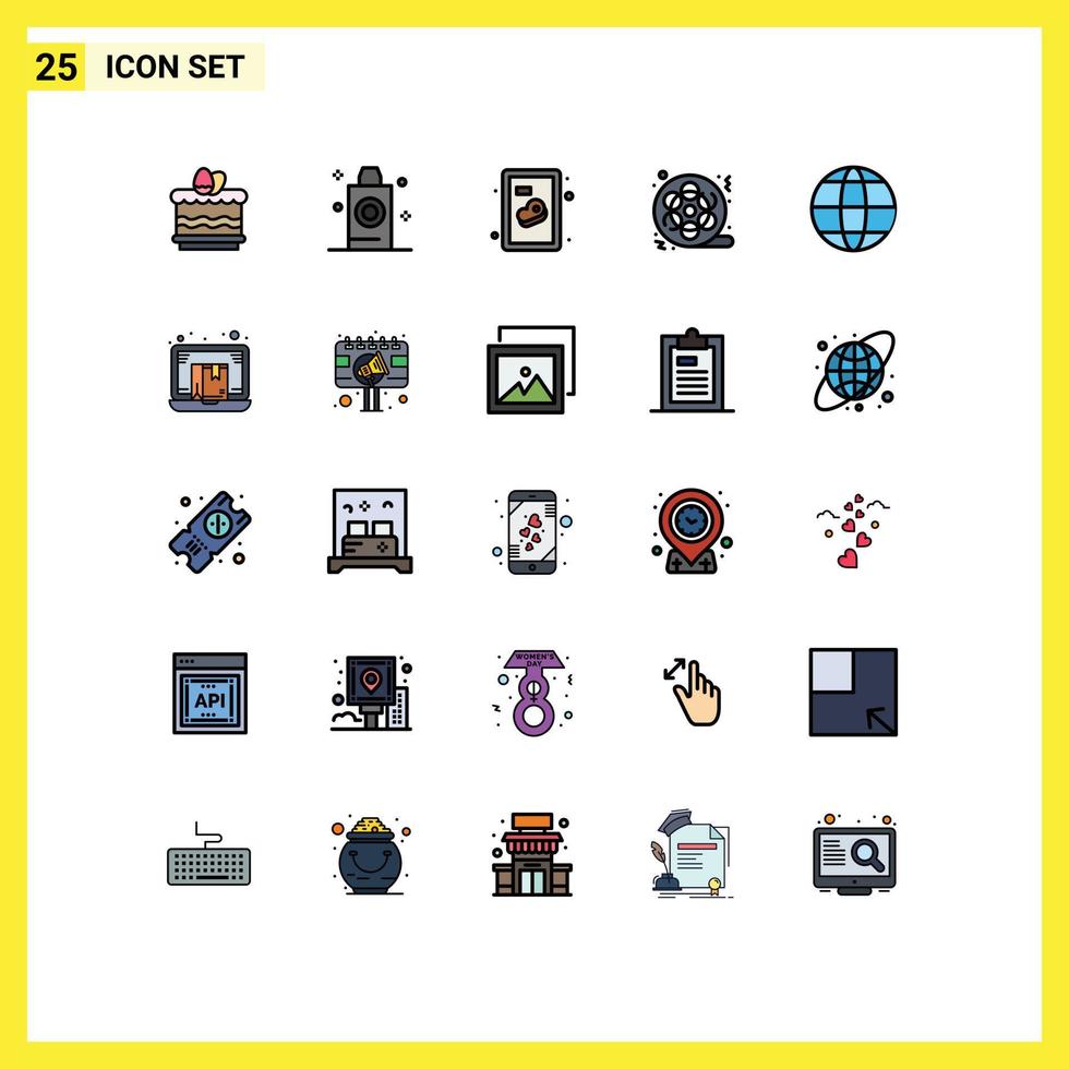 uppsättning av 25 modern ui ikoner symboler tecken för klot multimedia nötkött video film redigerbar vektor design element