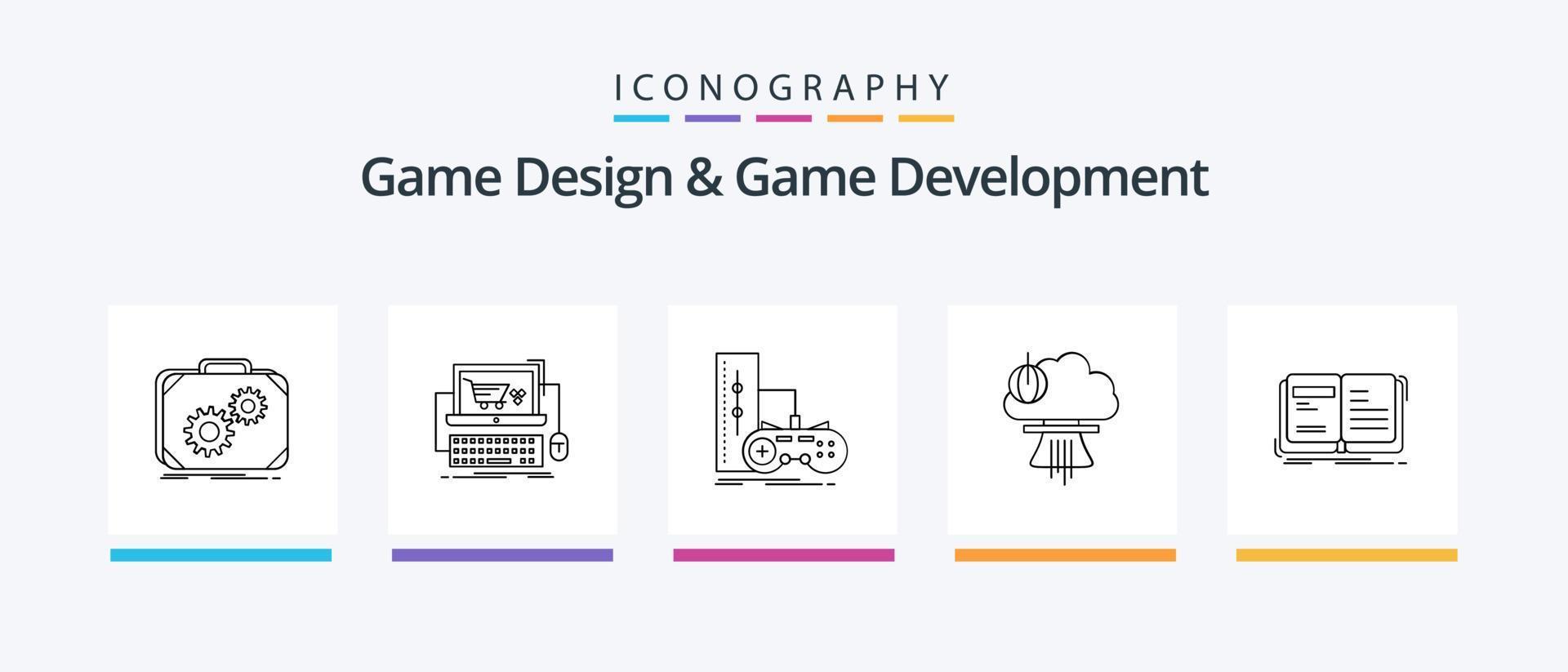 Spieldesign und Spielentwicklung Linie 5 Icon Pack inklusive Joystick. Spiel. Globus. Krieg. nuklear. kreatives Symboldesign vektor