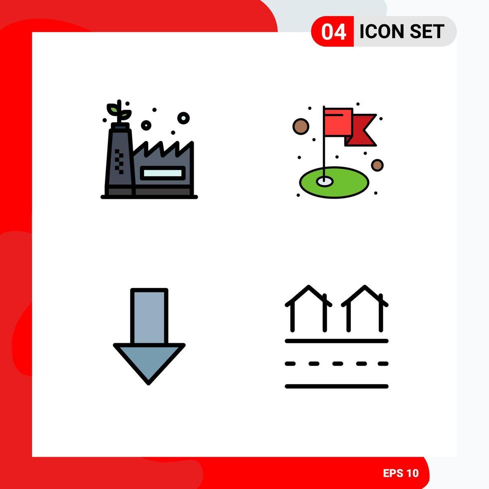 Filledline Flat Color Pack mit 4 universellen Symbolen für den Leistungspfeil der Öko-Fertigungsrichtung beherbergt editierbare Vektordesign-Elemente vektor