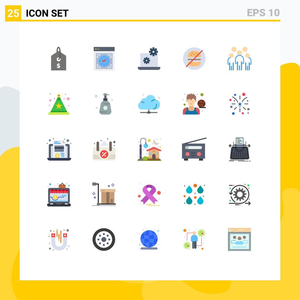 25 tematiska vektor platt färger och redigerbar symboler av ledarskap grupp bärbar dator Nej äta redigerbar vektor design element