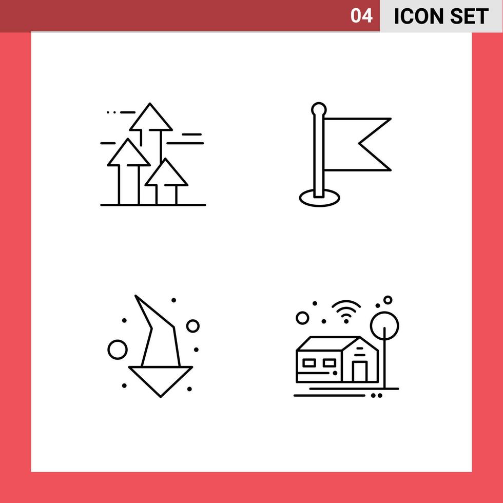Piktogrammsatz von 4 einfachen gefüllten flachen Farben von Pfeilen Pfeil nach vorne Position Richtung editierbare Vektordesign-Elemente vektor