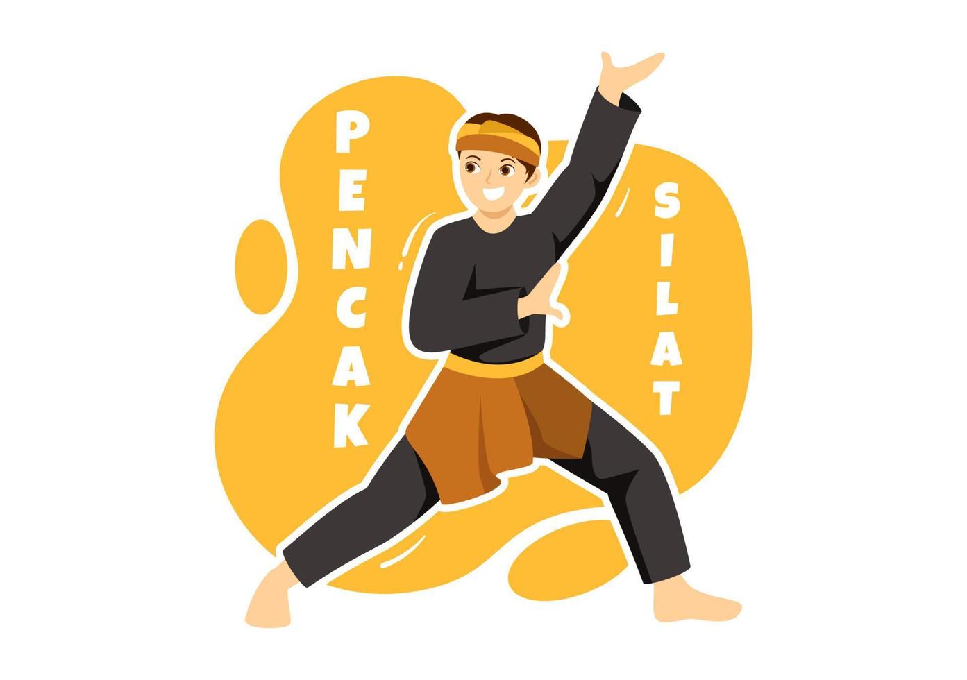 pencak silat sportillustration mit menschen posieren kampfkünstler aus indonesien für webbanner oder zielseite in flachen handgezeichneten karikaturvorlagen vektor