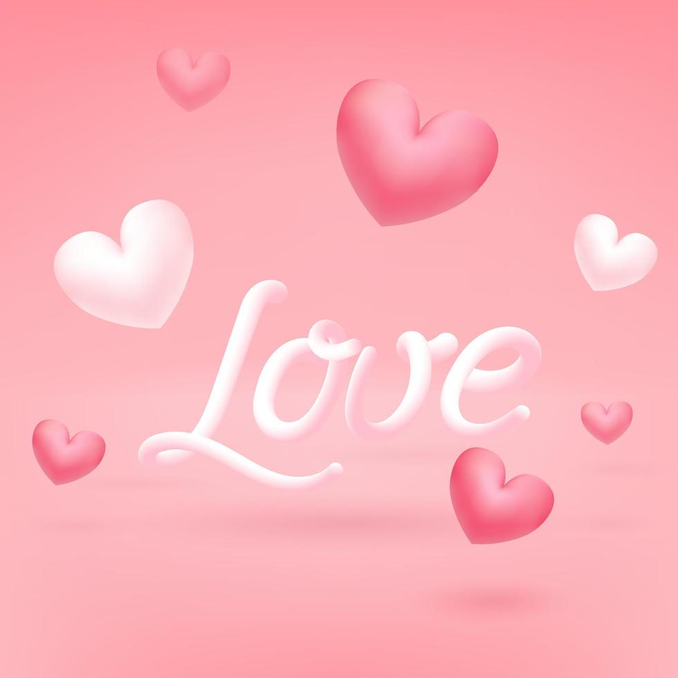 valentines dag rosa romantisk bakgrund med 3d ballong hjärtan. realistisk 3d kärlek design. romantisk text. vektor illustration för hemsida, affischer, annonser, kuponger, befordran.