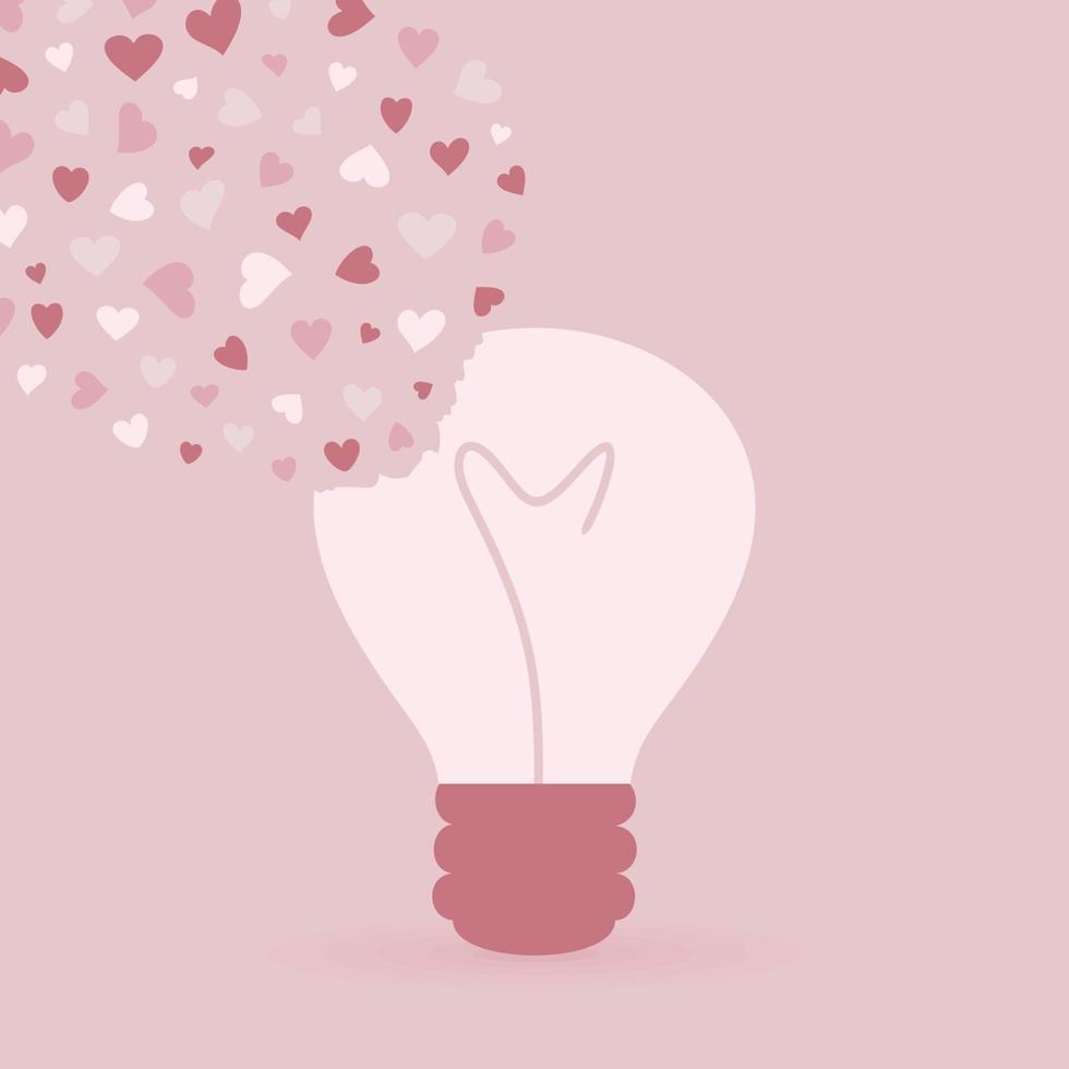 Glödlampa med hjärta på en rosa bakgrund. en vektor illustration