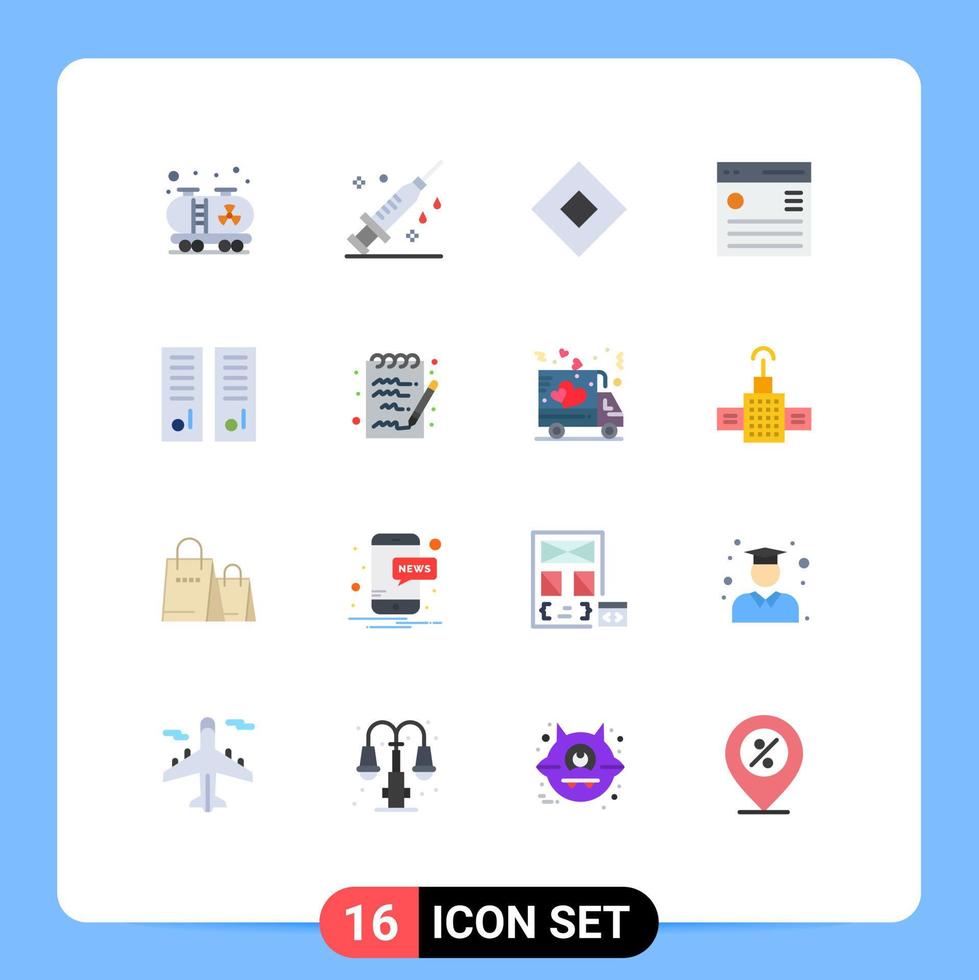 mobile schnittstelle flacher farbsatz von 16 piktogrammen von schließfächern benutzer seifenmenü hamburger editierbares paket kreativer vektordesignelemente vektor
