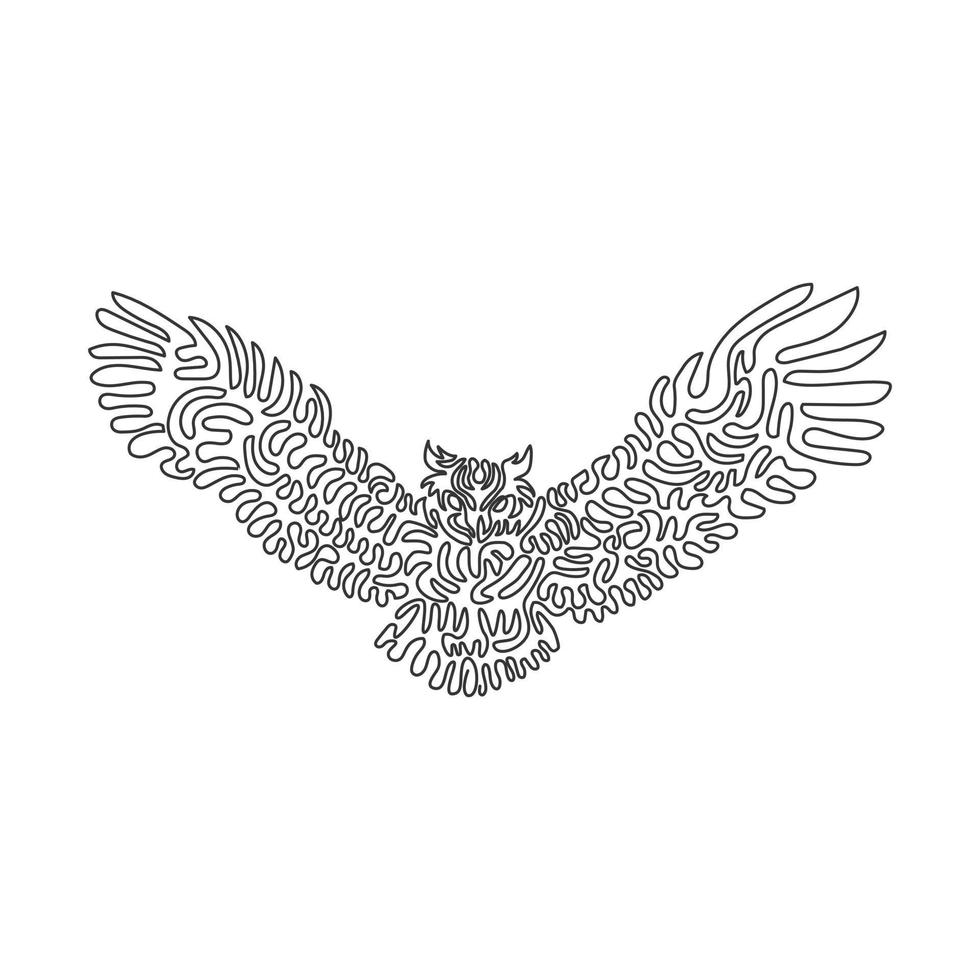 enda ett linje teckning av skön Uggla flygande abstrakt konst. kontinuerlig linje dra grafisk design vektor illustration av exotisk djur- för ikon, symbol, tecken, företag logotyp, affisch vägg dekor
