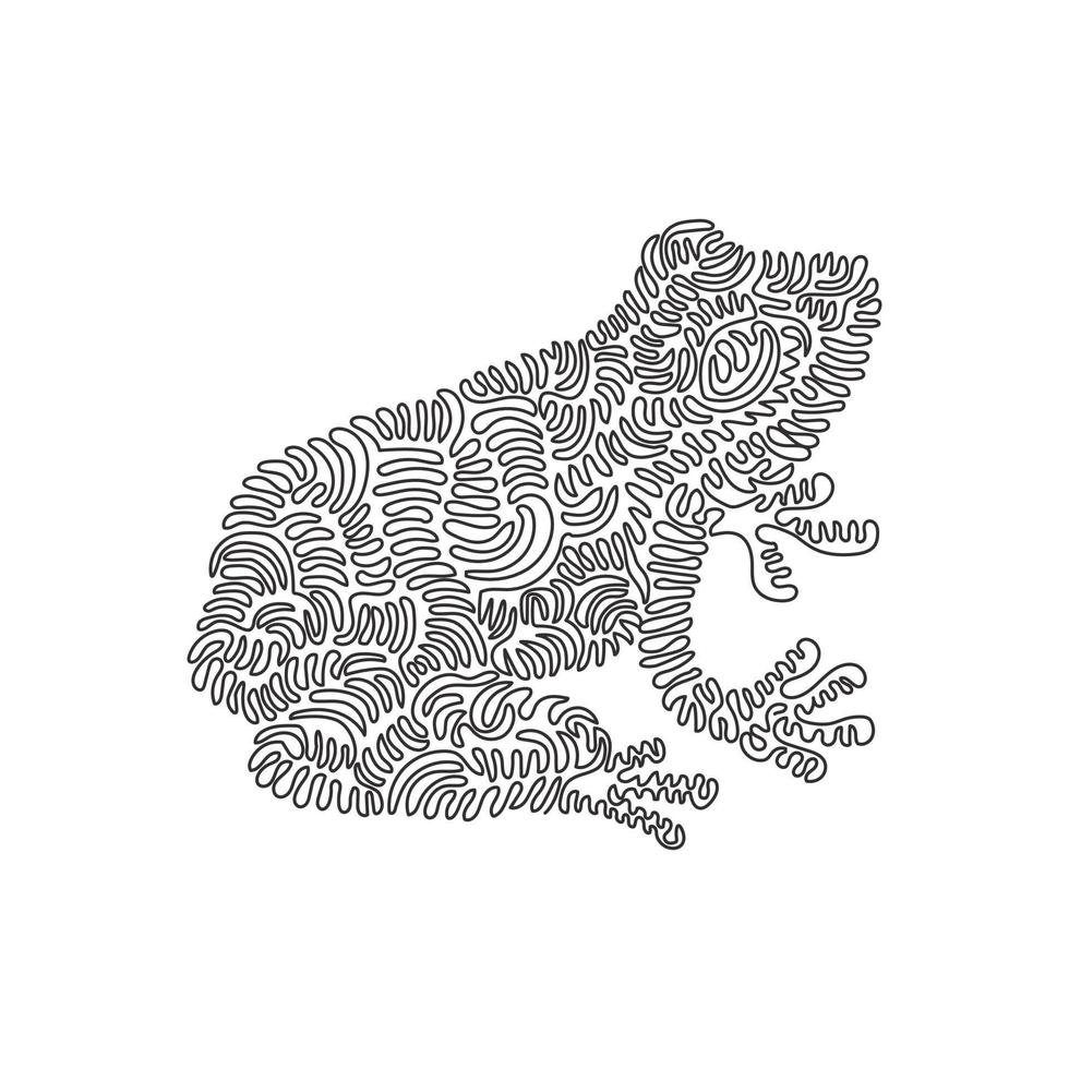 einzelne lockige einzeilige zeichnung. Frosch hat einen kräftigen Körper. Kontinuierliche Liniengrafikdesign-Vektorillustration des Frosches ist weitgehend fleischfressend für Symbol, Symbol, Logo, Boho-Poster vektor