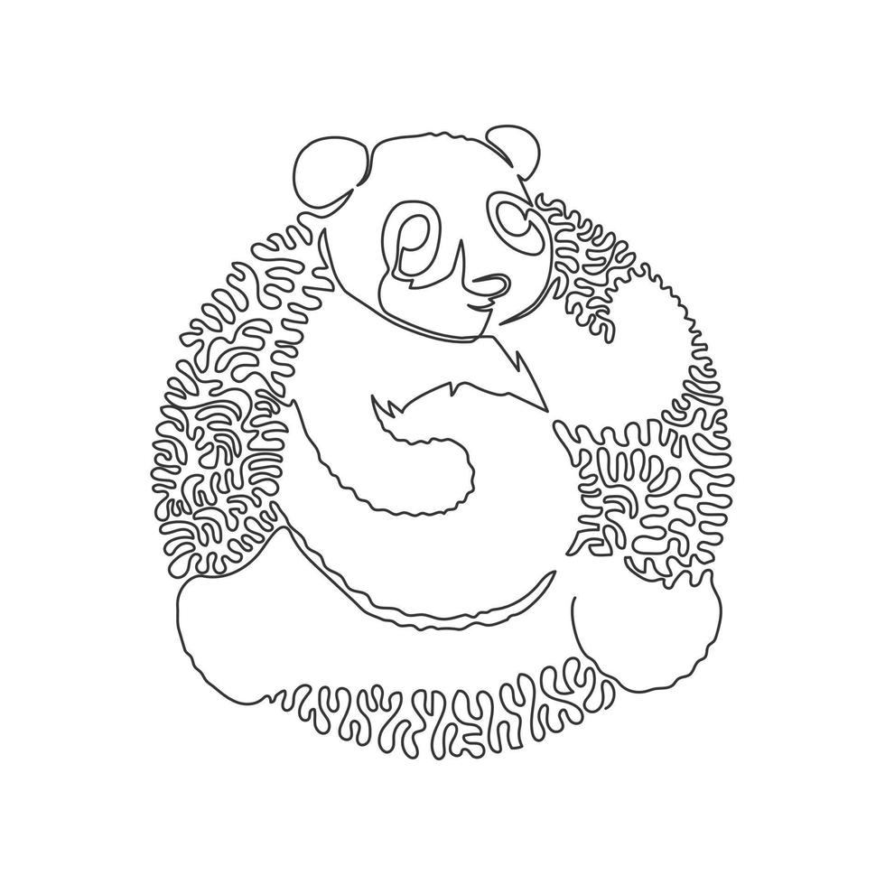 enda ett lockigt linje teckning av söt panda Björn abstrakt konst. kontinuerlig linje dra grafisk design vektor illustration av allätare däggdjur för ikon, symbol, företag logotyp, och skriva ut vägg dekor