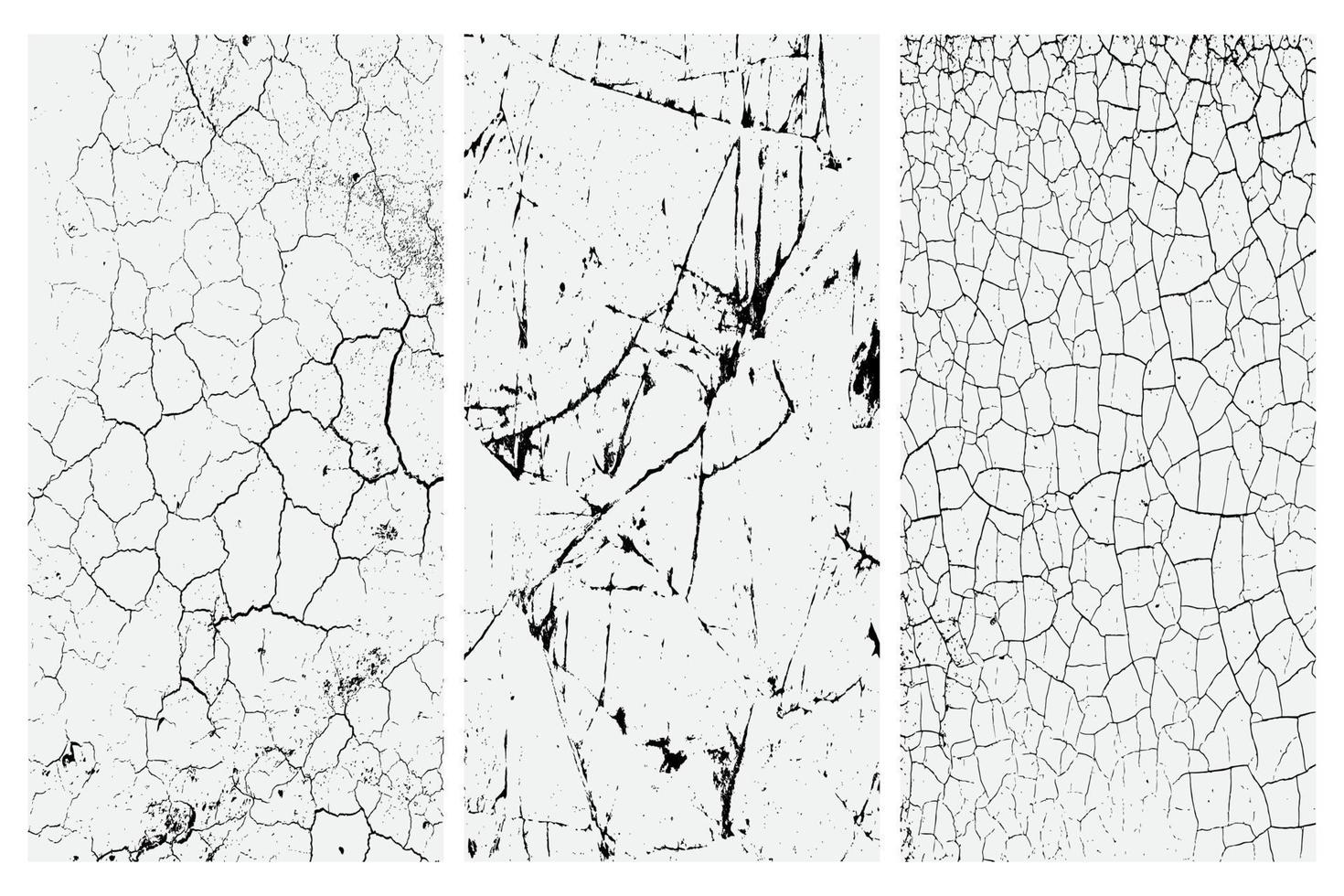 satz der textur von trockenen bodenrissen und spritzern von flecken, schwarz-weißer texturhintergrund eps-vektor vektor