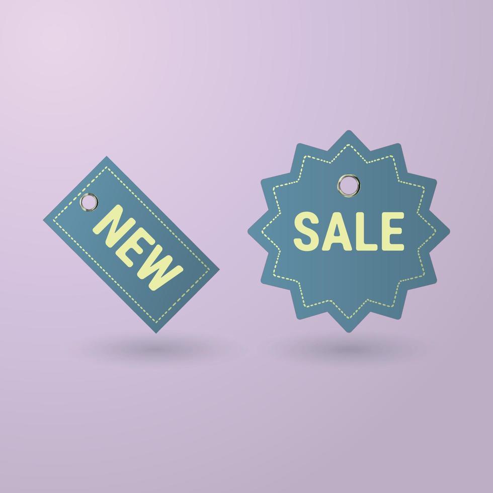 illustrationer av ny och försäljning klistermärken i Färg med skugga vektor