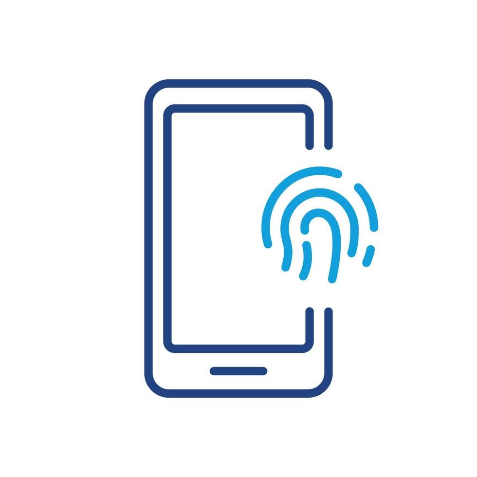 Rör id i mobiltelefon linje ikon. fingeravtryck Identifiering på mobil telefon tecken. finger skriva ut scanner på smartphone översikt ikon. biometrisk identitet. redigerbar stroke. isolerat vektor illustration.