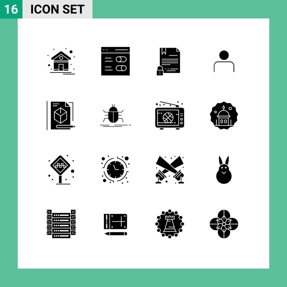 Packung mit 16 kreativen soliden Glyphen von Benutzerprofilen elektronische Signatur Menschen Internet editierbare Vektordesign-Elemente vektor