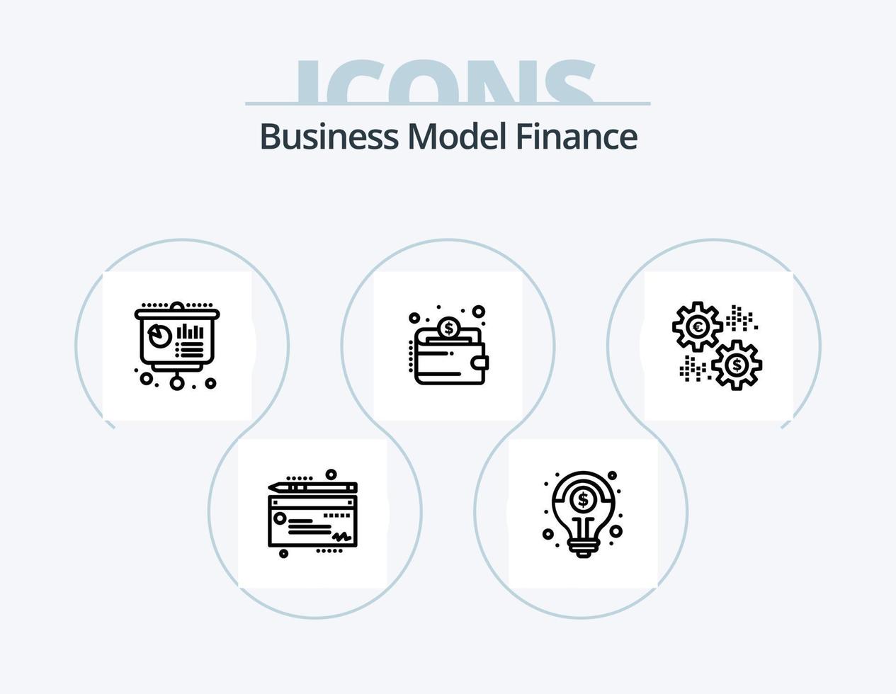 finansiera linje ikon packa 5 ikon design. bitcoin. planera. kuggar. företag. arbete vektor