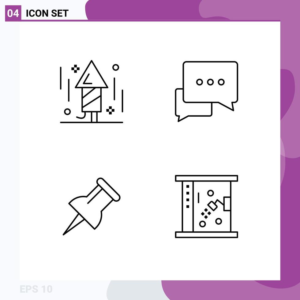 redigerbar vektor linje packa av 4 enkel fylld linje platt färger av firande stift raket meddelanden badrum redigerbar vektor design element