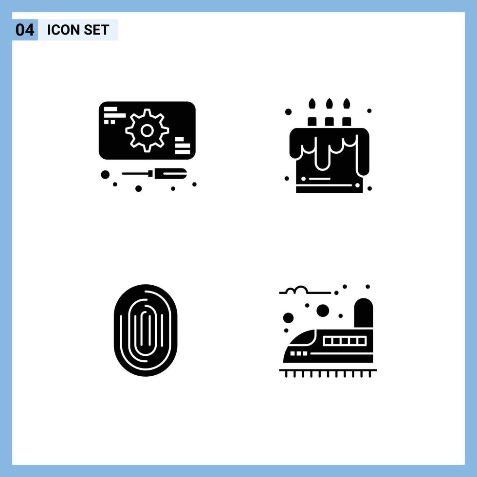 Packung mit 4 kreativen soliden Glyphen von Entwicklungsidentitätsdienst-Lebensmittelscan-editierbaren Vektordesignelementen vektor