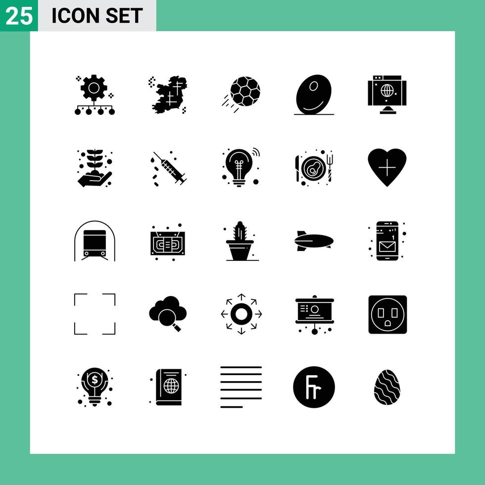 solides Glyphenpaket mit 25 universellen Symbolen für Gemüsenahrungspunkt-Sportball editierbare Vektordesign-Elemente vektor