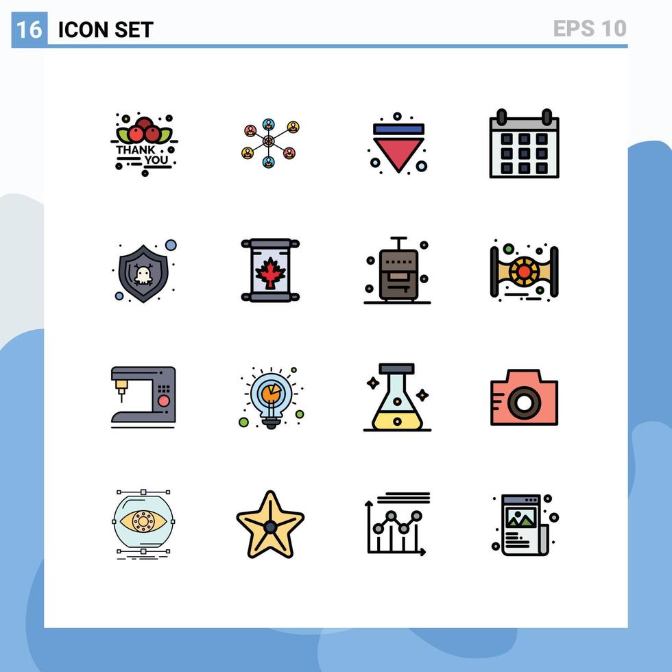 16 universell platt Färg fylld rader uppsättning för webb och mobil tillämpningar säkerhet fara pil schema kalender redigerbar kreativ vektor design element