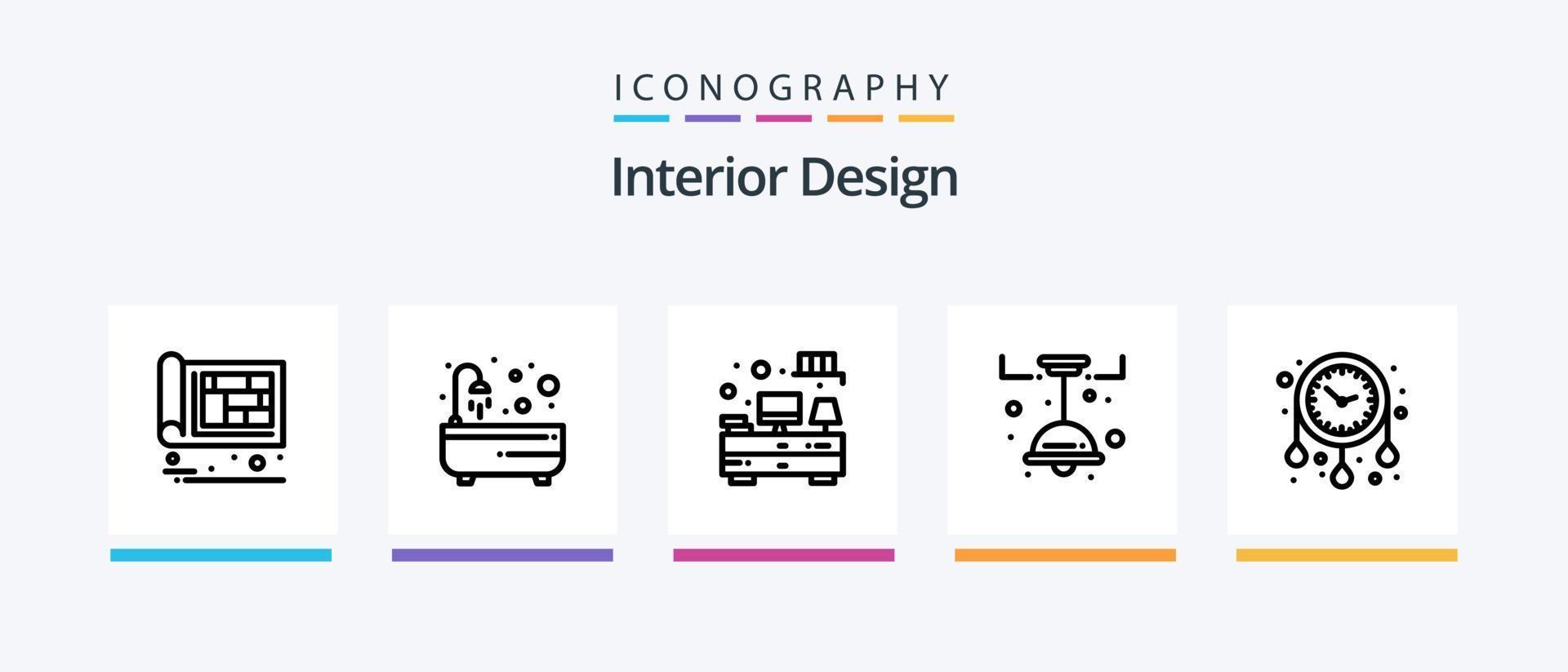 interiör design linje 5 ikon packa Inklusive fisk. soffa. klocka. lampa. Hem. kreativ ikoner design vektor