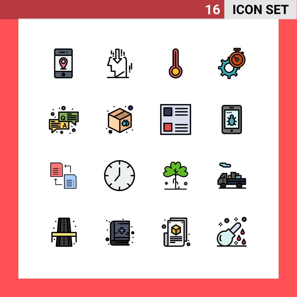 mobil gränssnitt platt Färg fylld linje uppsättning av 16 piktogram av qa Kolla på temperatur miljö tid redigerbar kreativ vektor design element