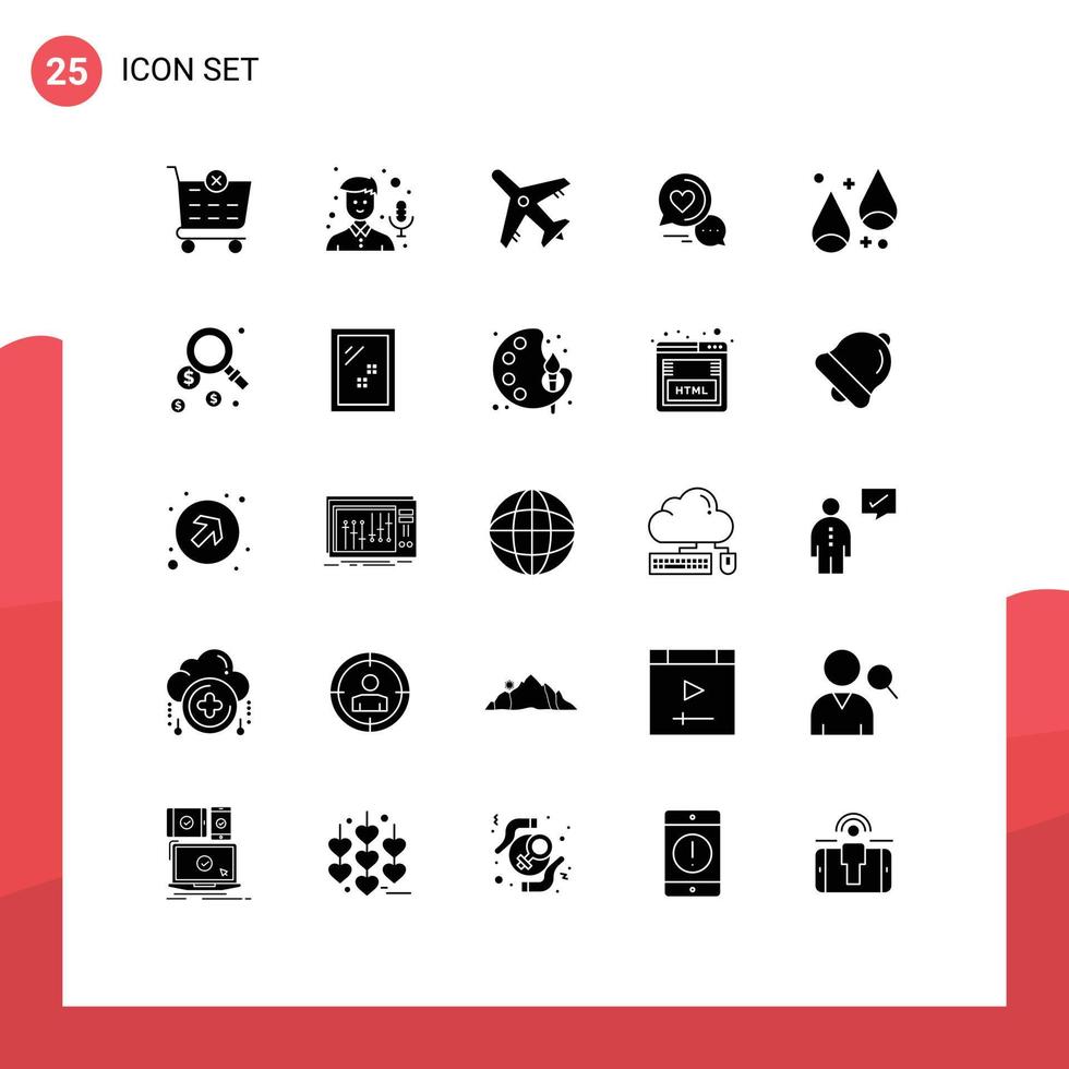 modern uppsättning av 25 fast glyfer pictograph av mat höst resa par chatt SMS redigerbar vektor design element