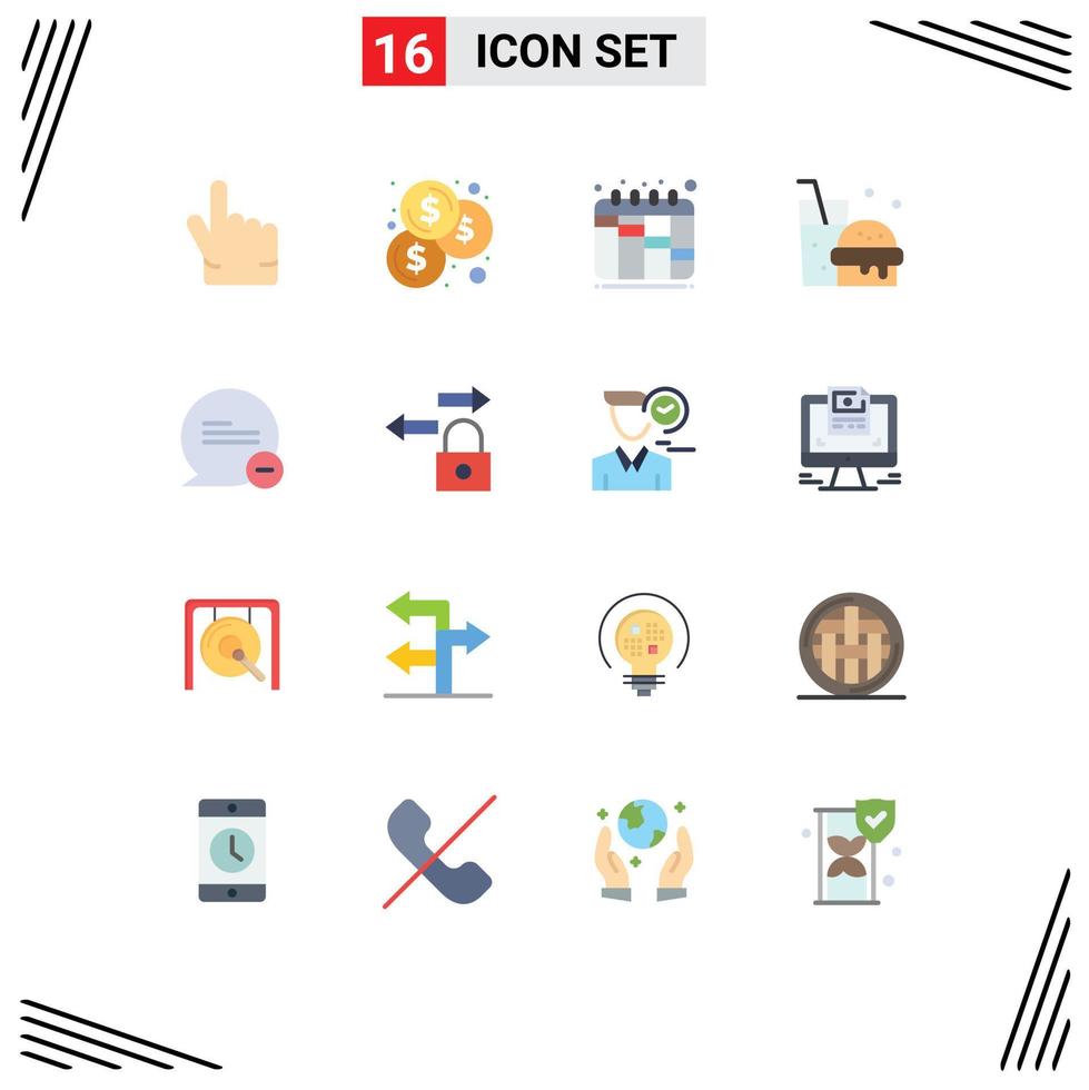 Piktogrammsatz mit 16 einfachen flachen Farben des Sperrnachrichten-Workflows weniger Chat-bearbeitbares Paket kreativer Vektordesign-Elemente vektor