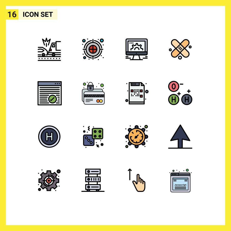 mobil gränssnitt platt Färg fylld linje uppsättning av 16 piktogram av internet plåster dator medicinsk webb redigerbar kreativ vektor design element