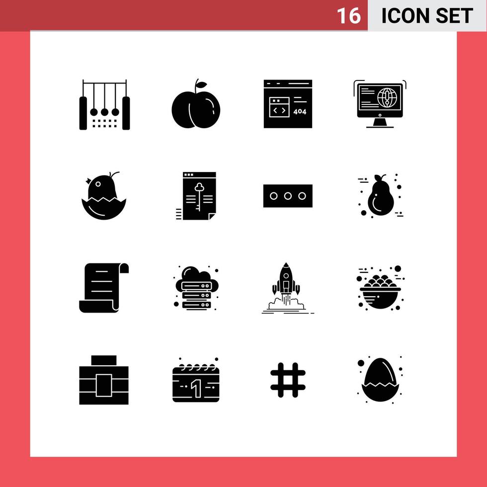 användare gränssnitt packa av 16 grundläggande fast glyfer av kyckling hemsida browser utveckling information redigerbar vektor design element